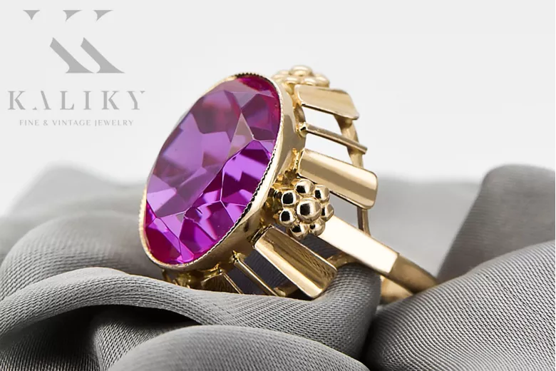 Pierścionek Ametyst 14k żółte złoto Klasyczny Vintage vrc043y